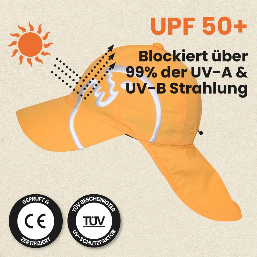UV dětská kšiltovka s ochranou krku iQ Company Bites žlutá